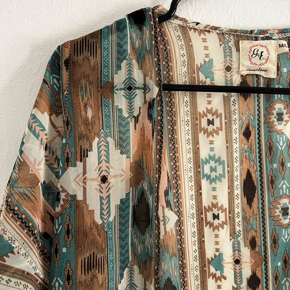 Grace & Emma Kimono Womans Open Front Long Ruffle Sleeves Tunic